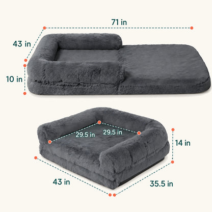 Cloud Bed sizing diagram with overall length, width and height measurements