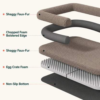 Cloud Bed faux-fur cover, foam layer and non-slip base details