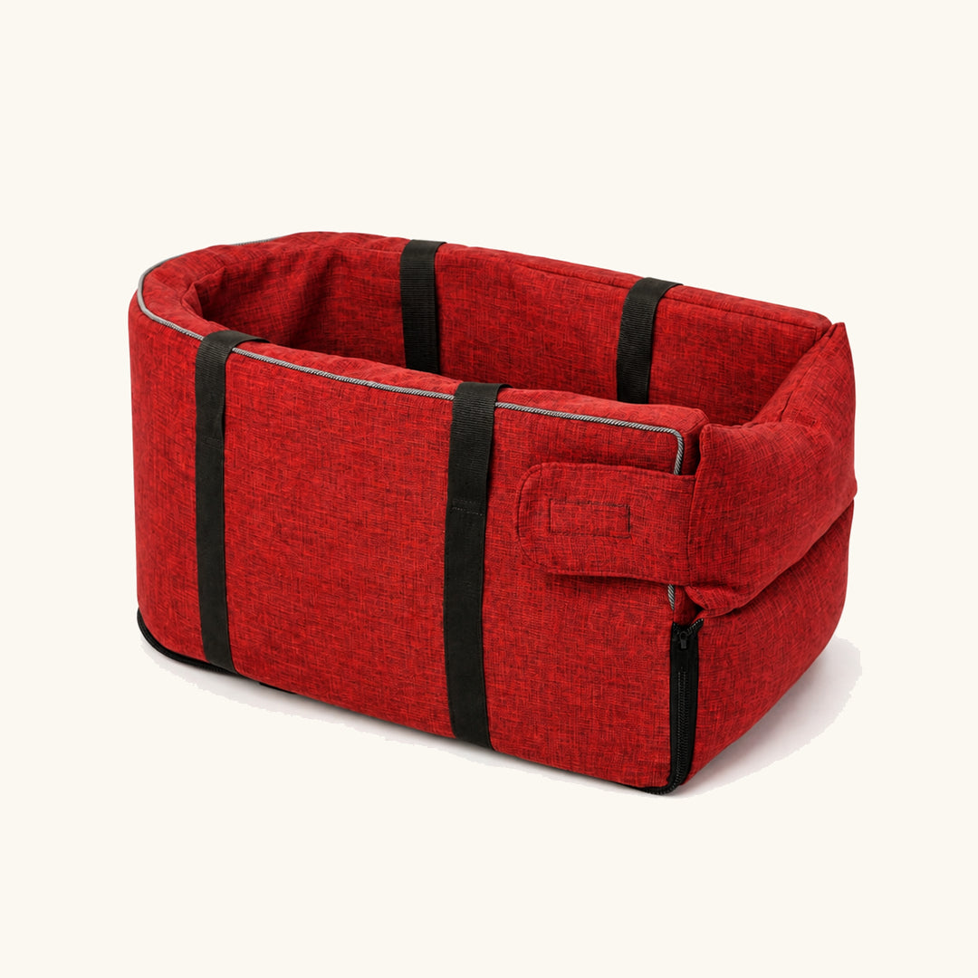 Asiento de coche y transportín de viaje Aura rojo para mascotas con paredes acolchadas