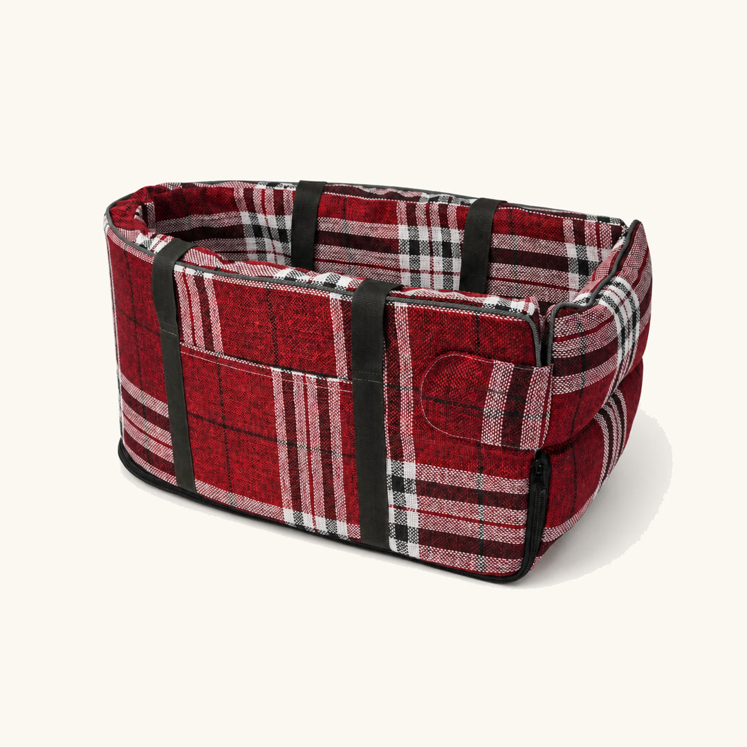Asiento de coche y transportín de viaje Aura de cuadros rojos para mascotas