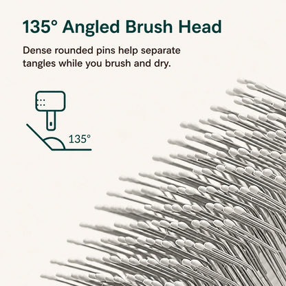 Close-up of a 135-degree angled pet dryer brush head with rounded pins