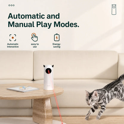 Automatic laser cat toy shown in automatic and manual play modes